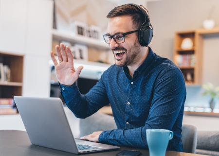 Person having a virtual meeting