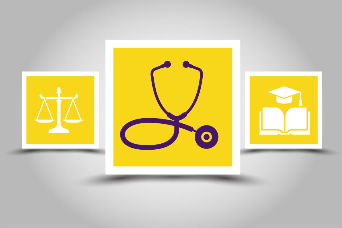 Icons of medical, philosophy and juris degrees