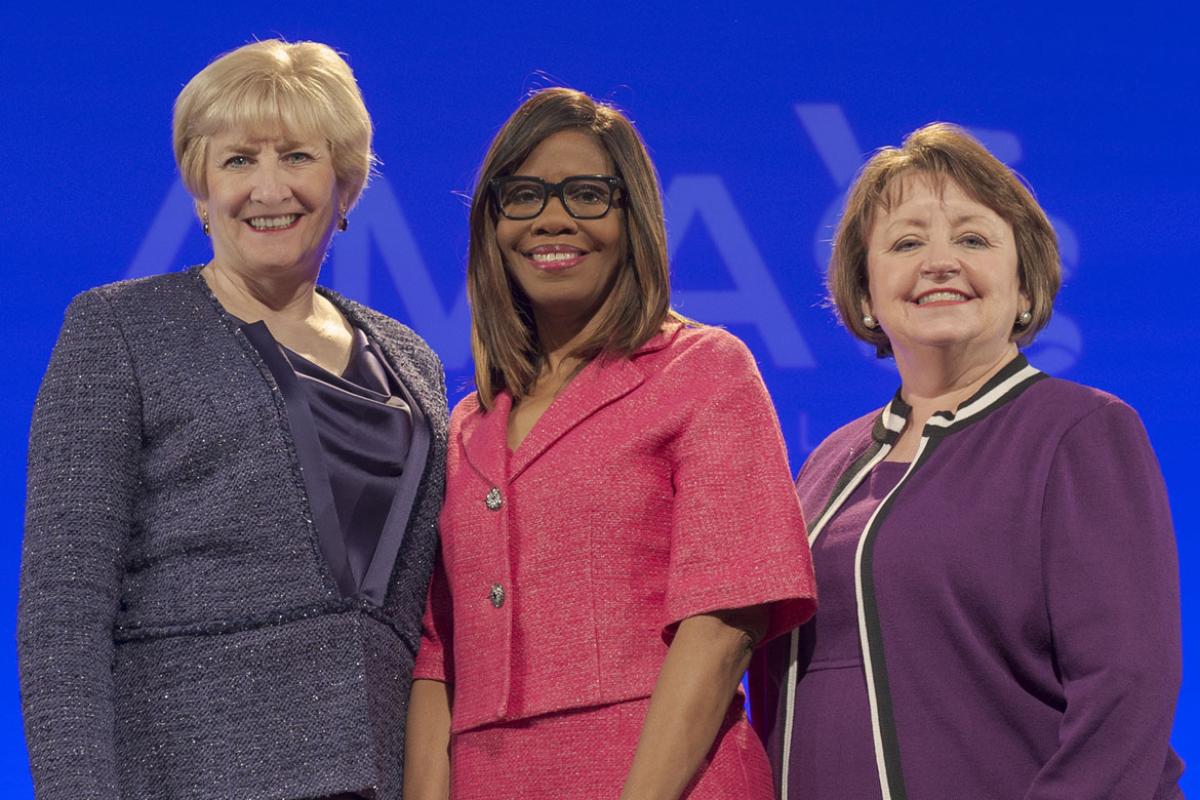 AMA Immediate Past President Barbara L. McAneny, MD, AMA President Patrice A. Harris, MD, MA, and AMA President-Elect Susan R. Bailey, MD