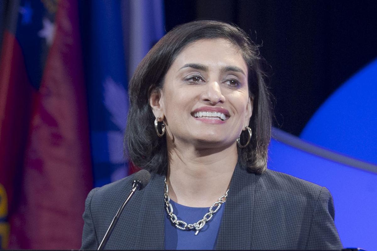 Photo of Centers for Medicare & Medicaid Services (CMS) Administrator Seema Verma speaking at the AMA House of Delegates 2019 Annual Meeting.