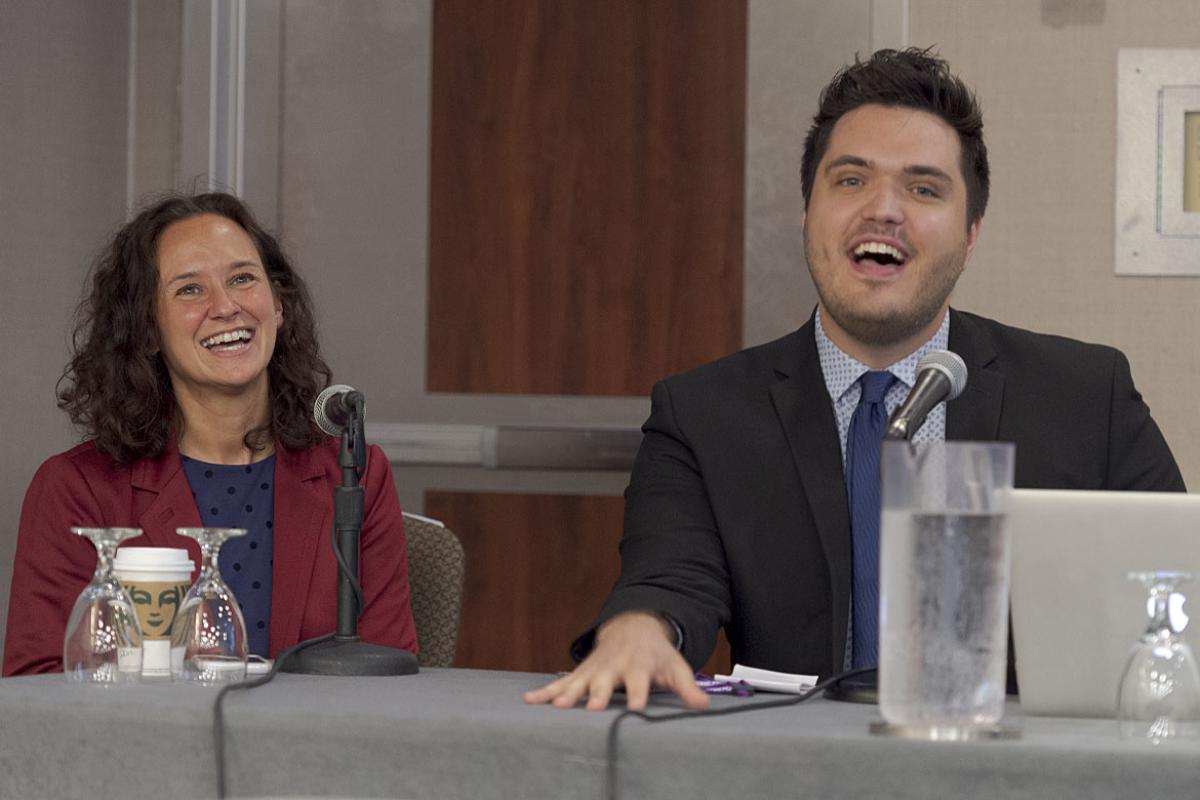 Michael Metzner, MD, and Jeanne M. Farnan, MD, speaking on a panel