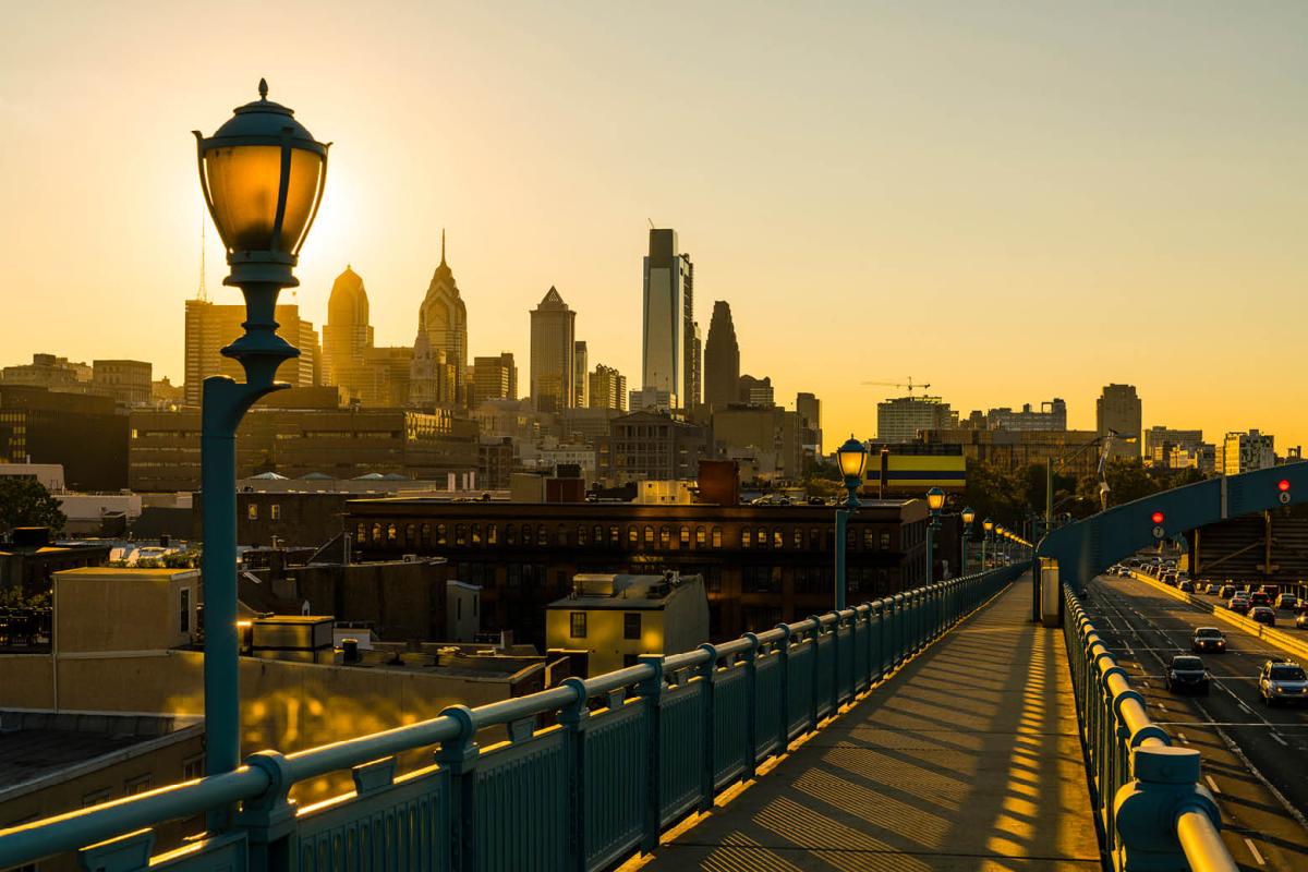 Wide shot of Philadelphia, Pennsylvania