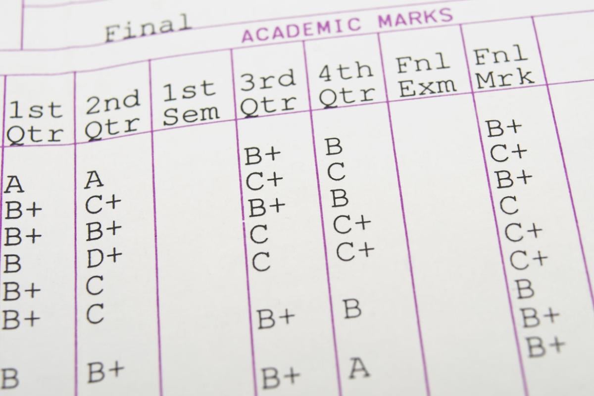 Report card showing grades for academic year