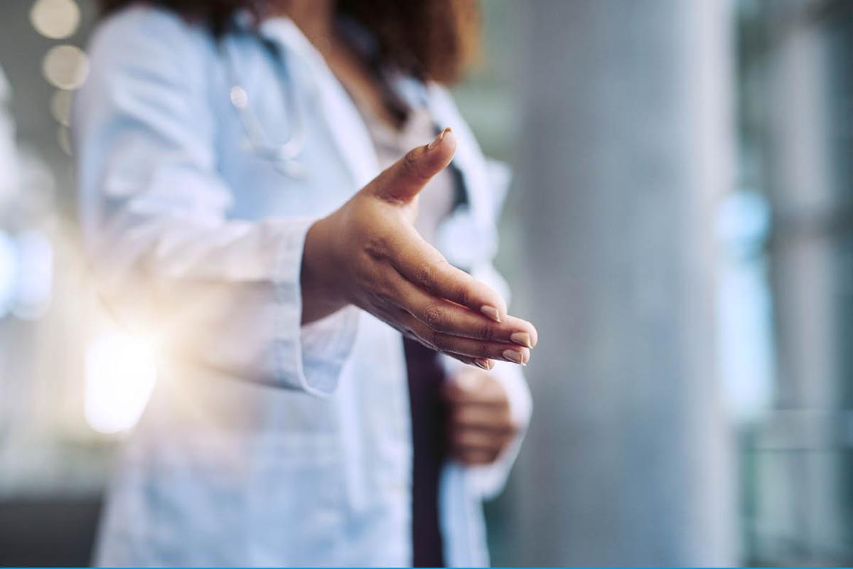Woman reaching out for a handshake
