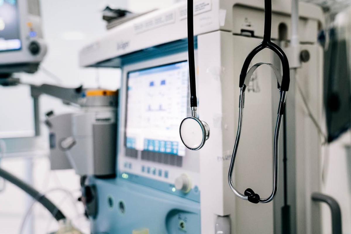 Stethoscope on hospital monitoring equipment