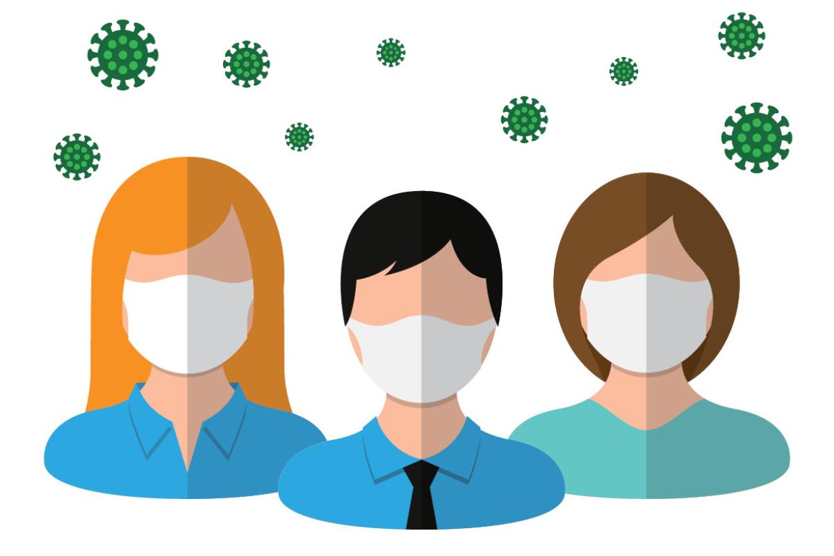 Digital illustration of three people wearing face masks