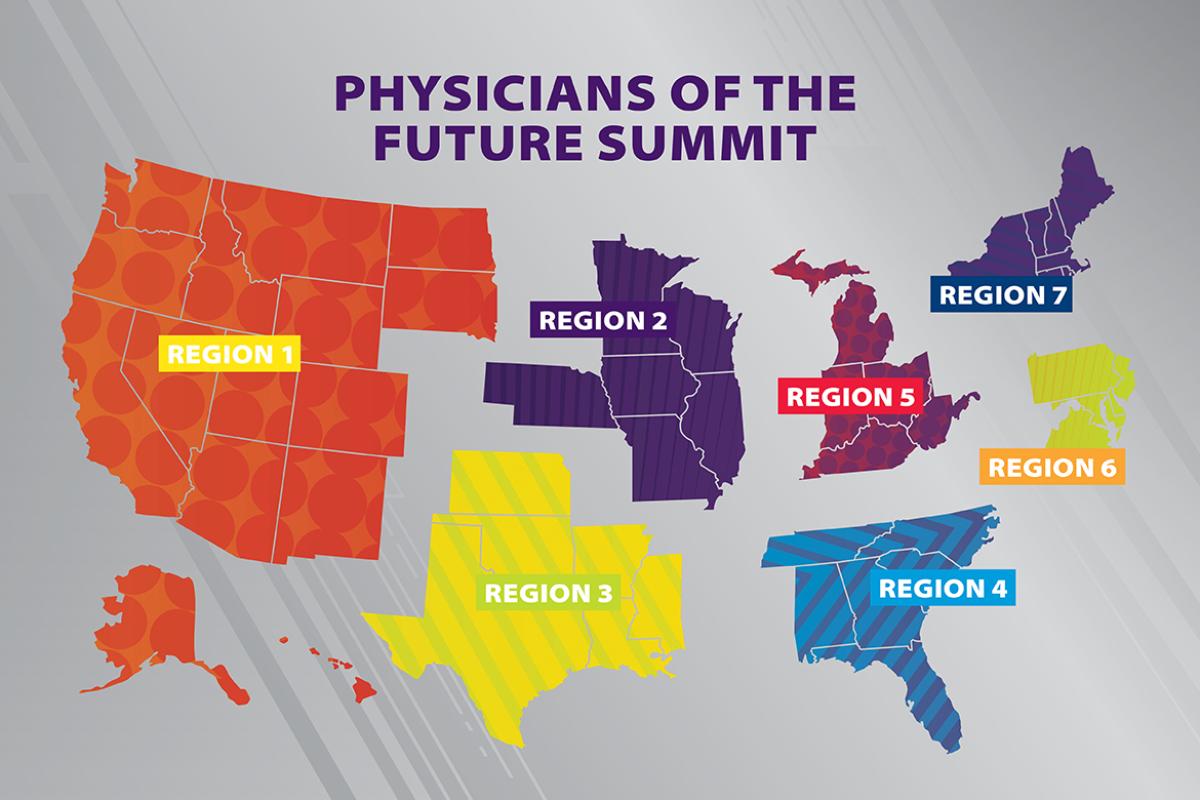 Physicians of the Future Summit map showing the seven summit regions