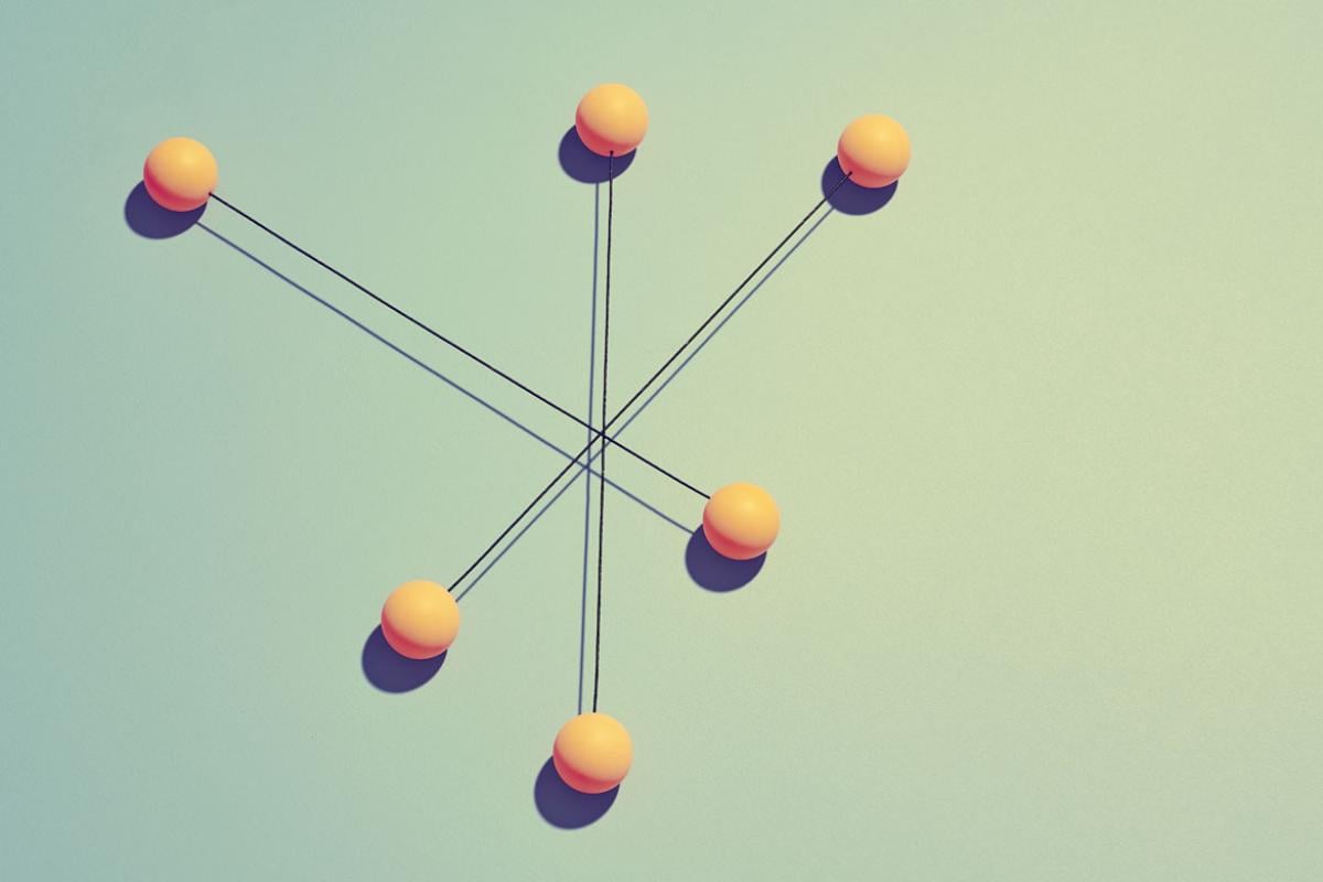 Group of rods with yellow spheres attached to each side