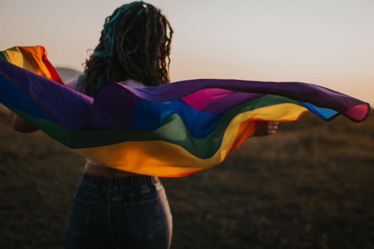Person holding a pride flag