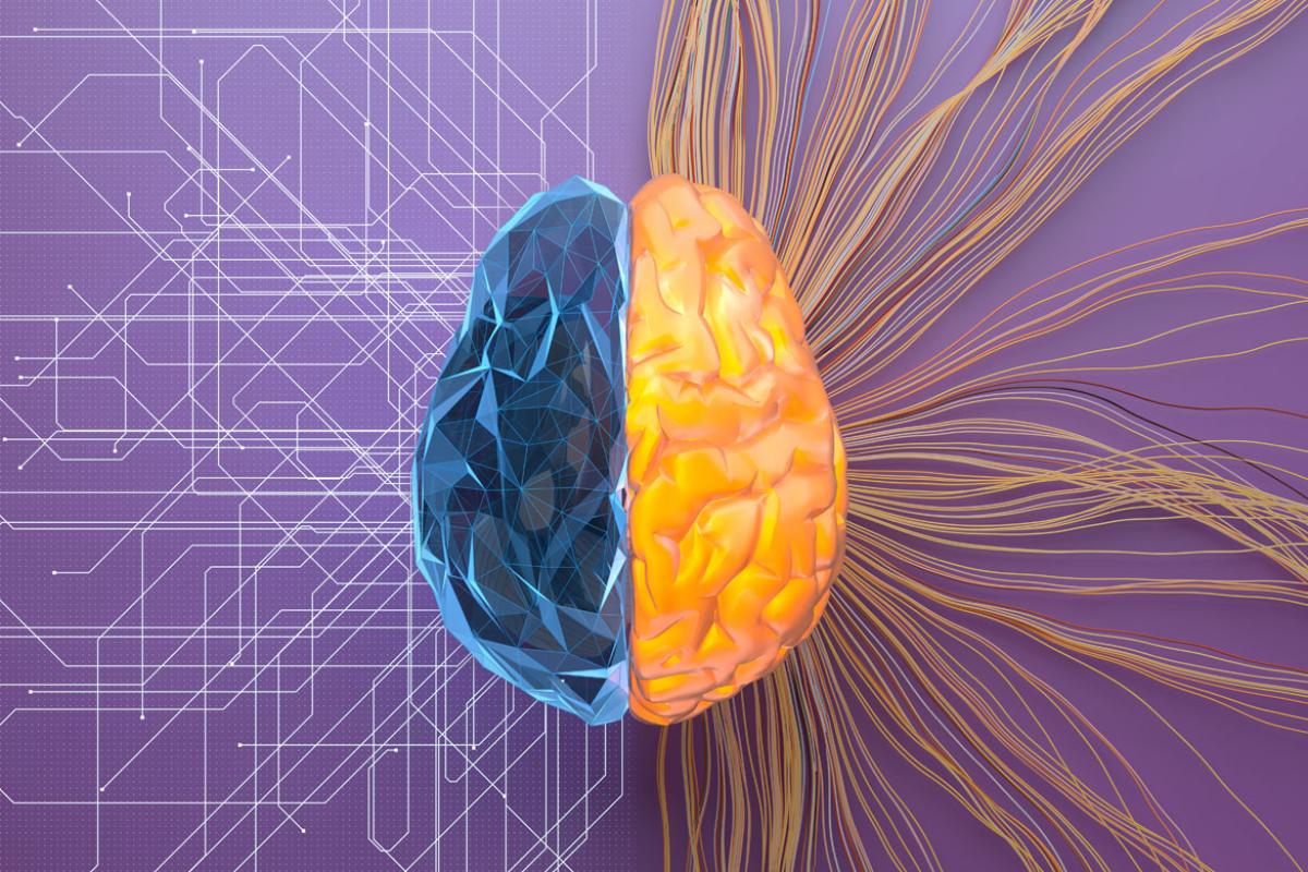 Digital generated image of split AI brain