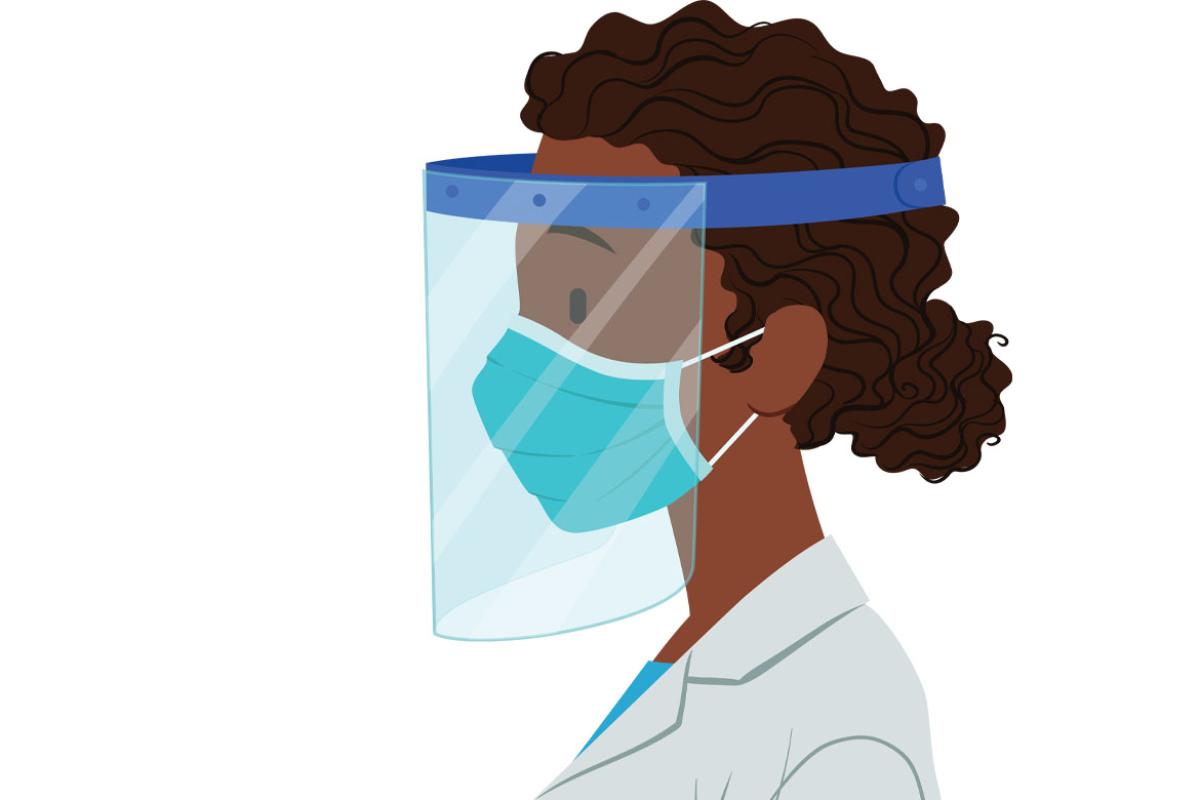 Profile of a person in PPE