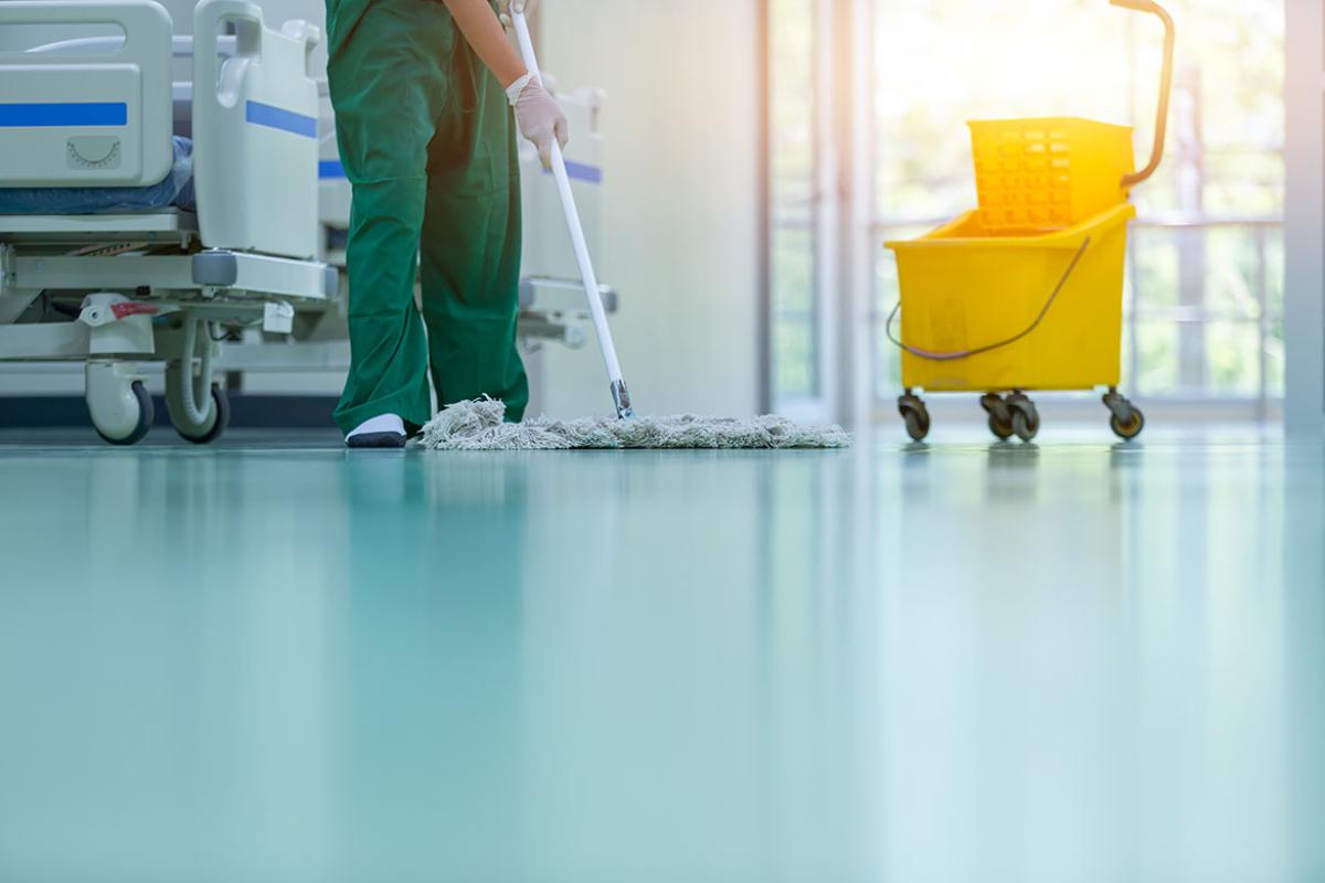 Cleaning in an empty hospital room