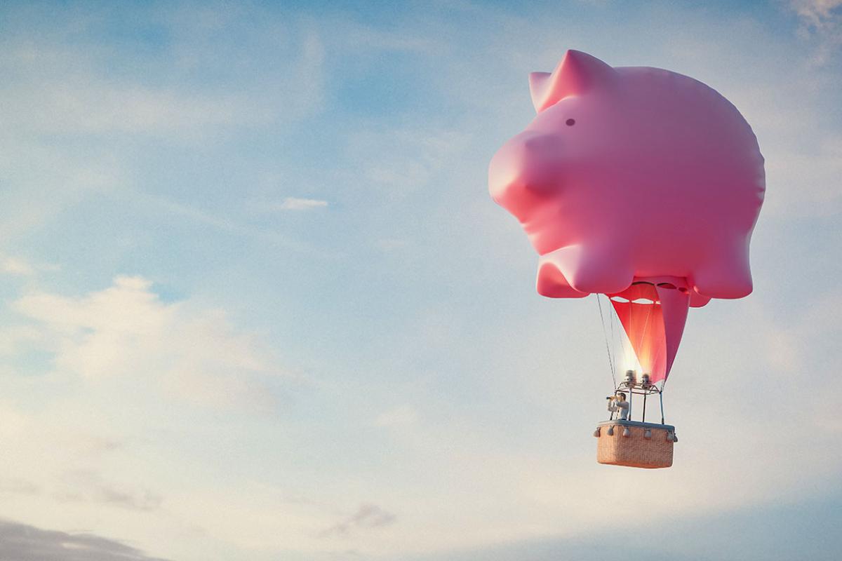 Piggy bank as a hot air balloon