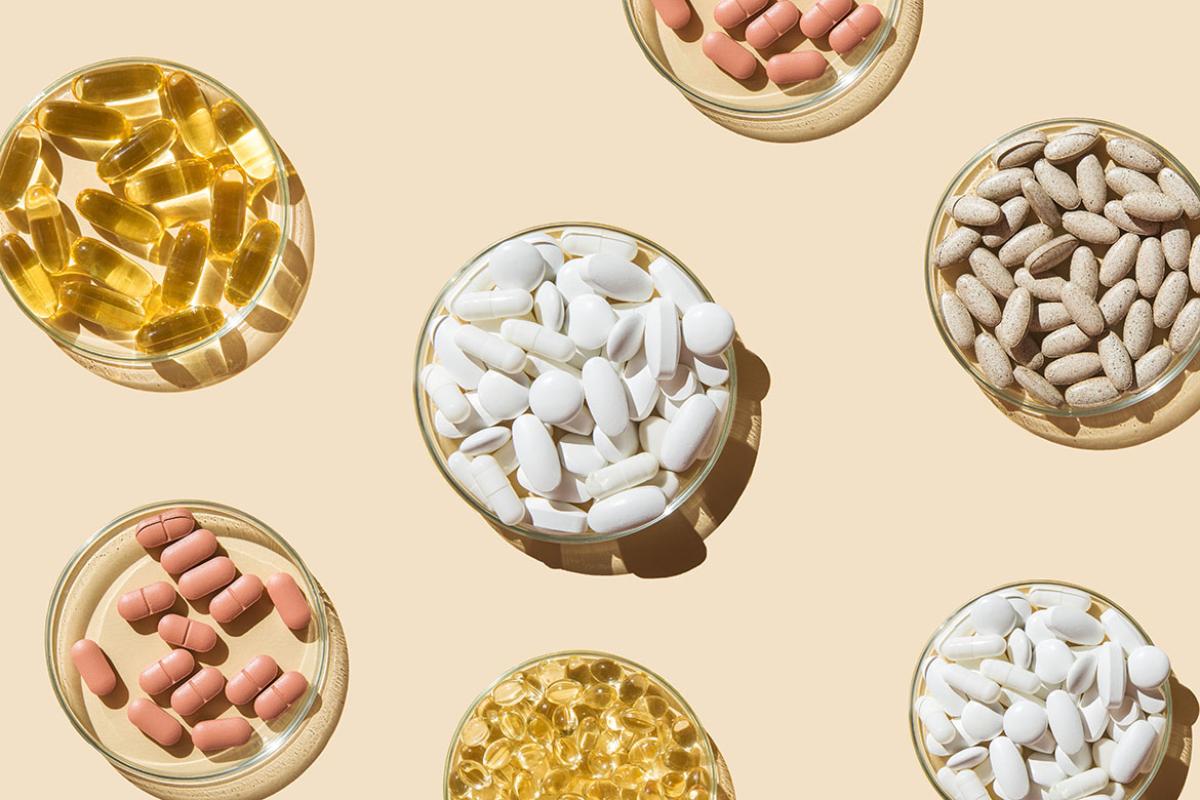 Various pills and capsule vitamins