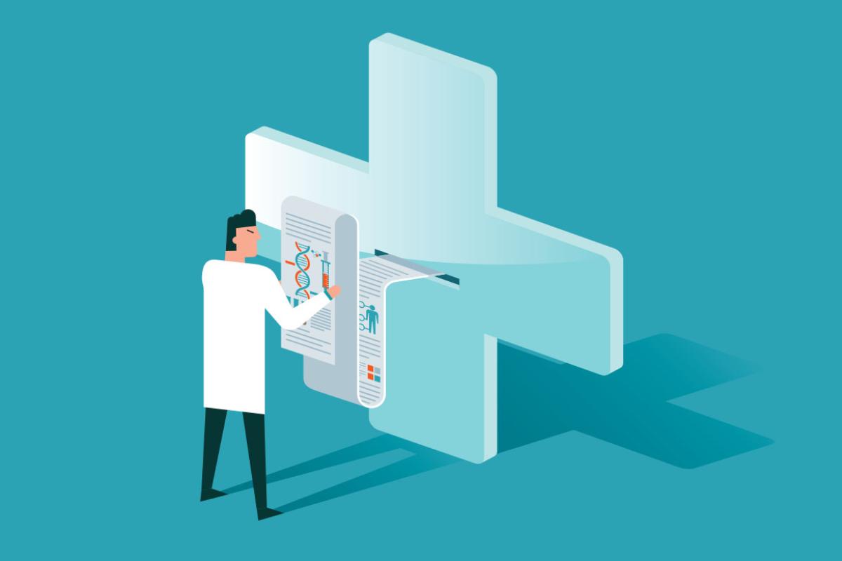 Graphic concept of physician looking at a medical record