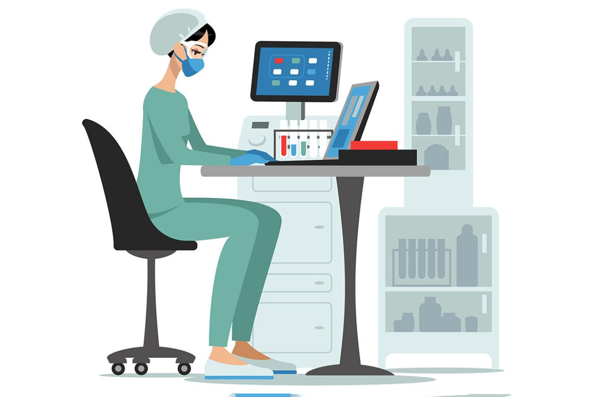 Concept of health care worker working at a computer