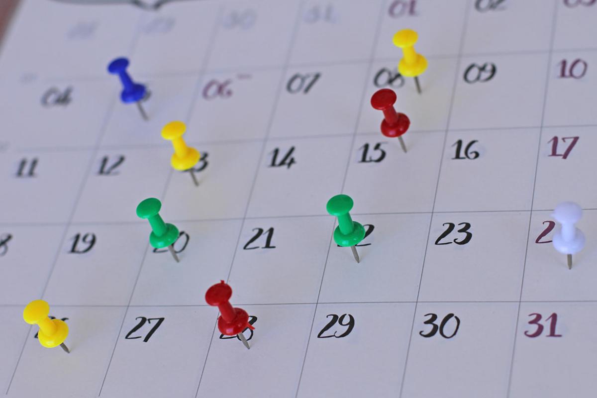 Pushpins on a calendar