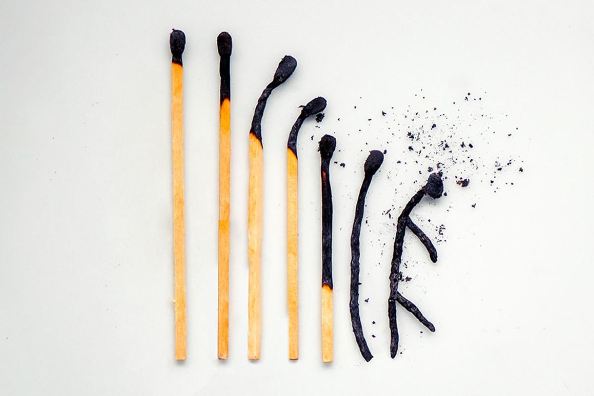 Matches in various stages of burning