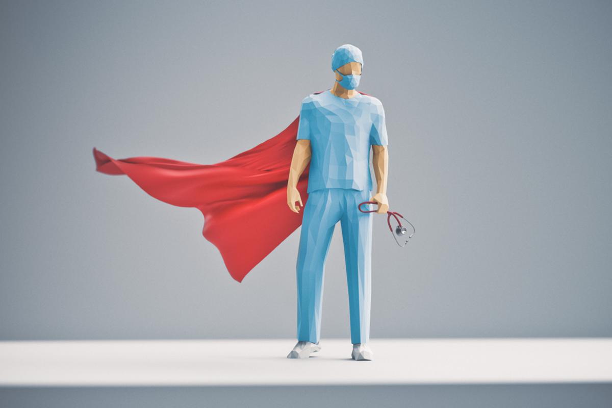 Figure of a health care worker wearing a cape