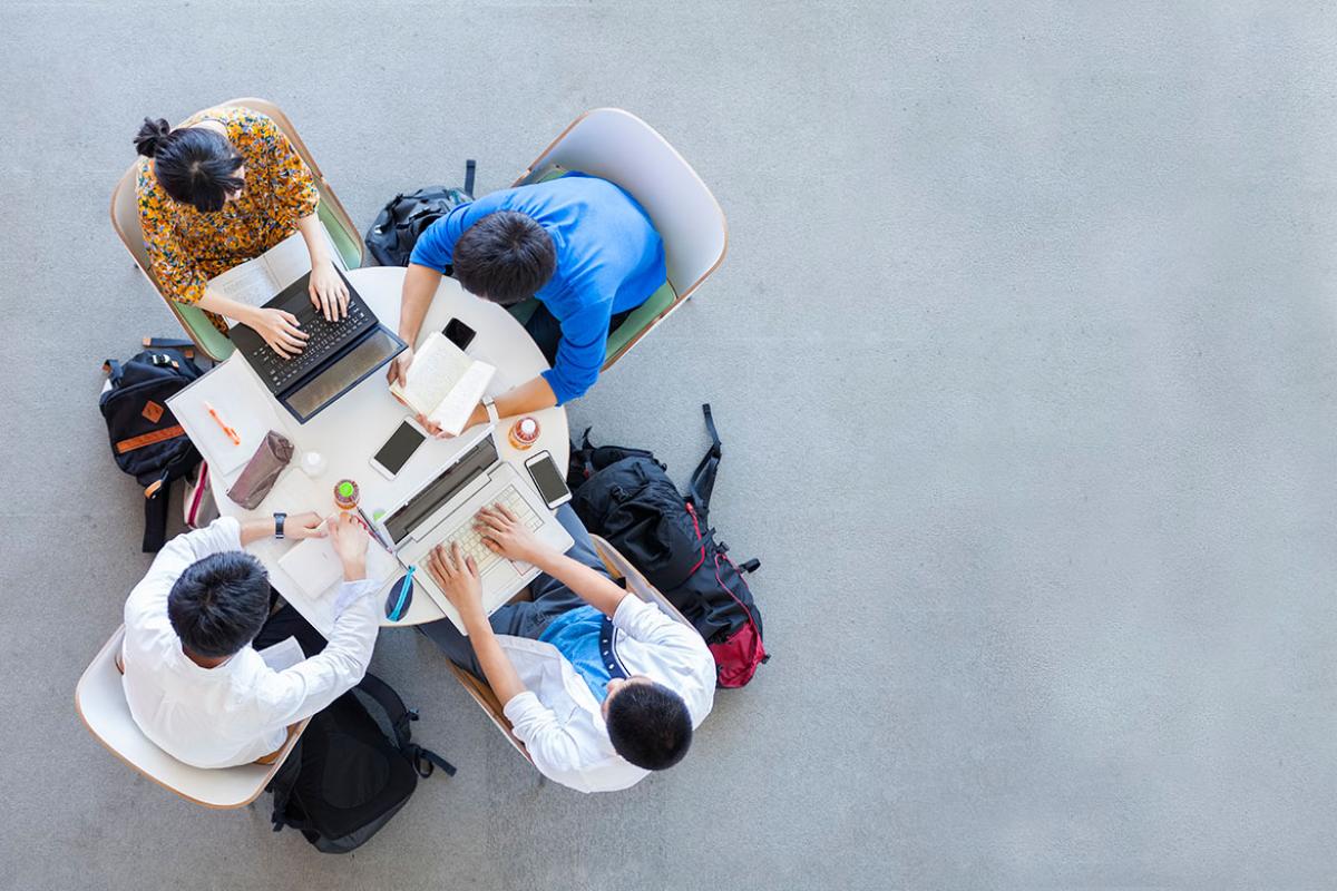 Overhead view of people studying together