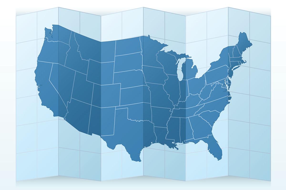 Unfolded U.S. map