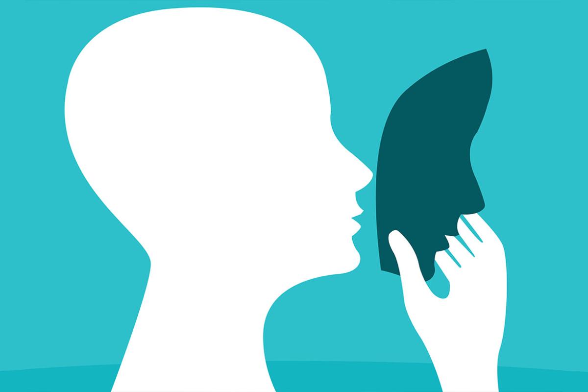 Human profile removing a mask