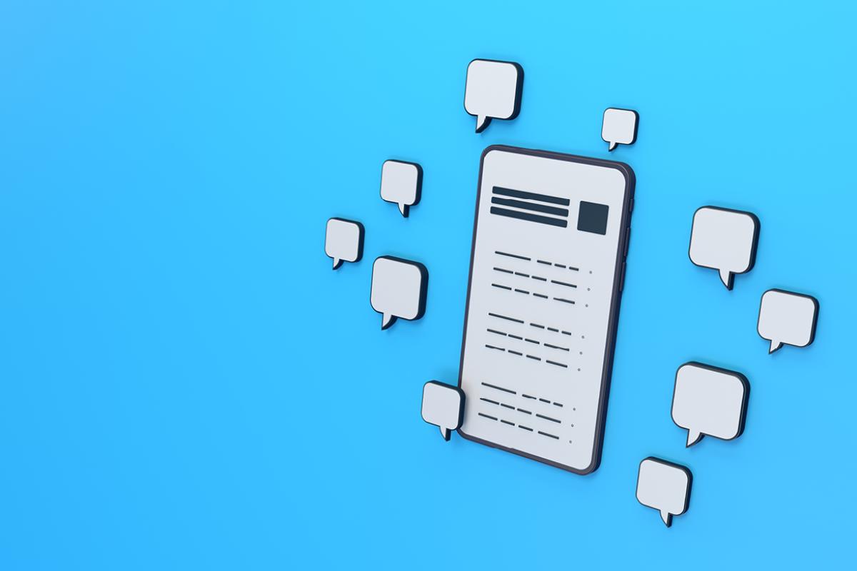 Speech bubbles surrounding a smartphone