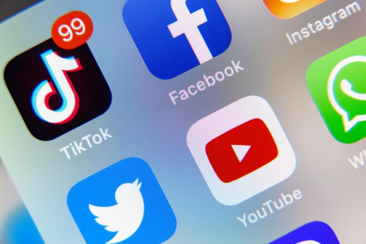 TikTok and Facebook, YouTube application on screen