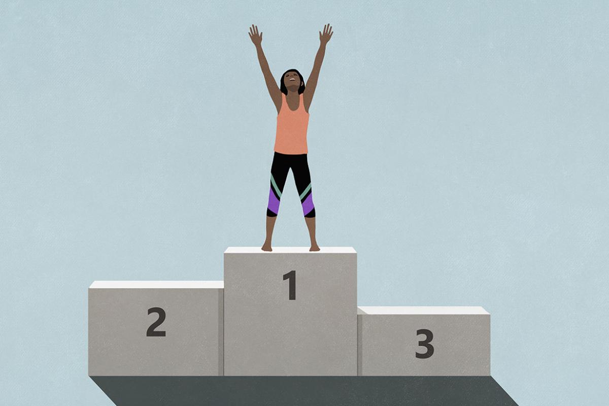 Figure standing on first place podium