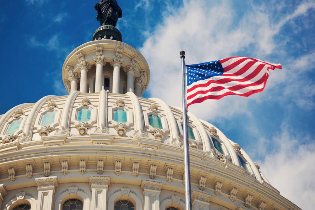 U.S. Capitol and U.S. flag-press center only
