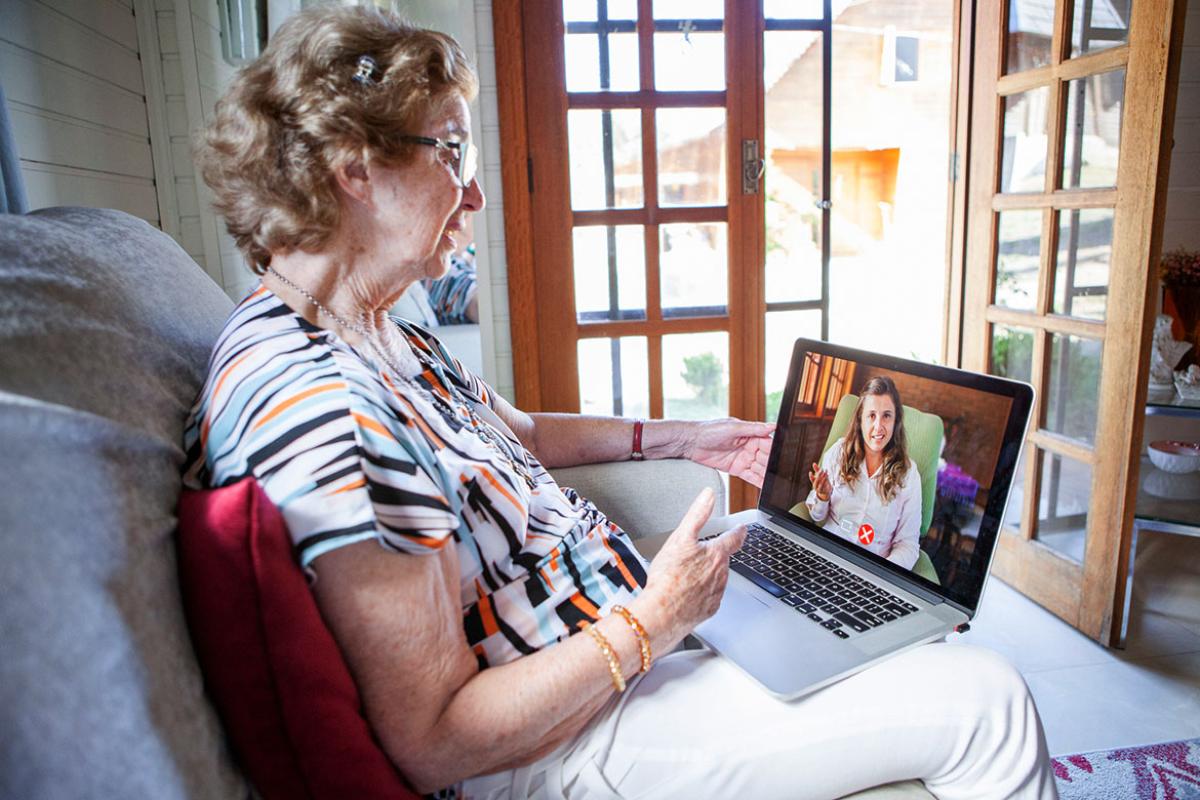 Elderly patient in a telehealth appointment