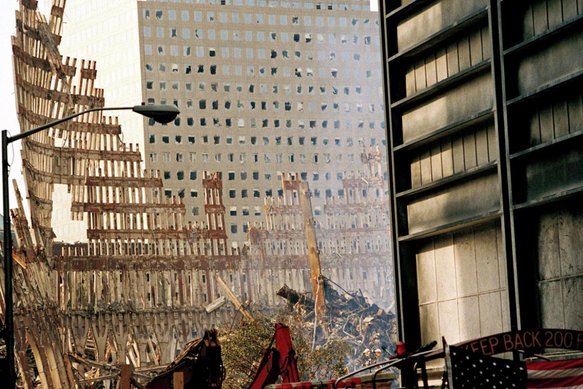 Steel skeleton of World Trade Center Tower South in Ground Zero 