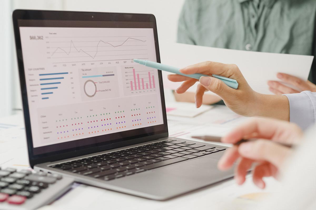 Reviewing data on a laptop