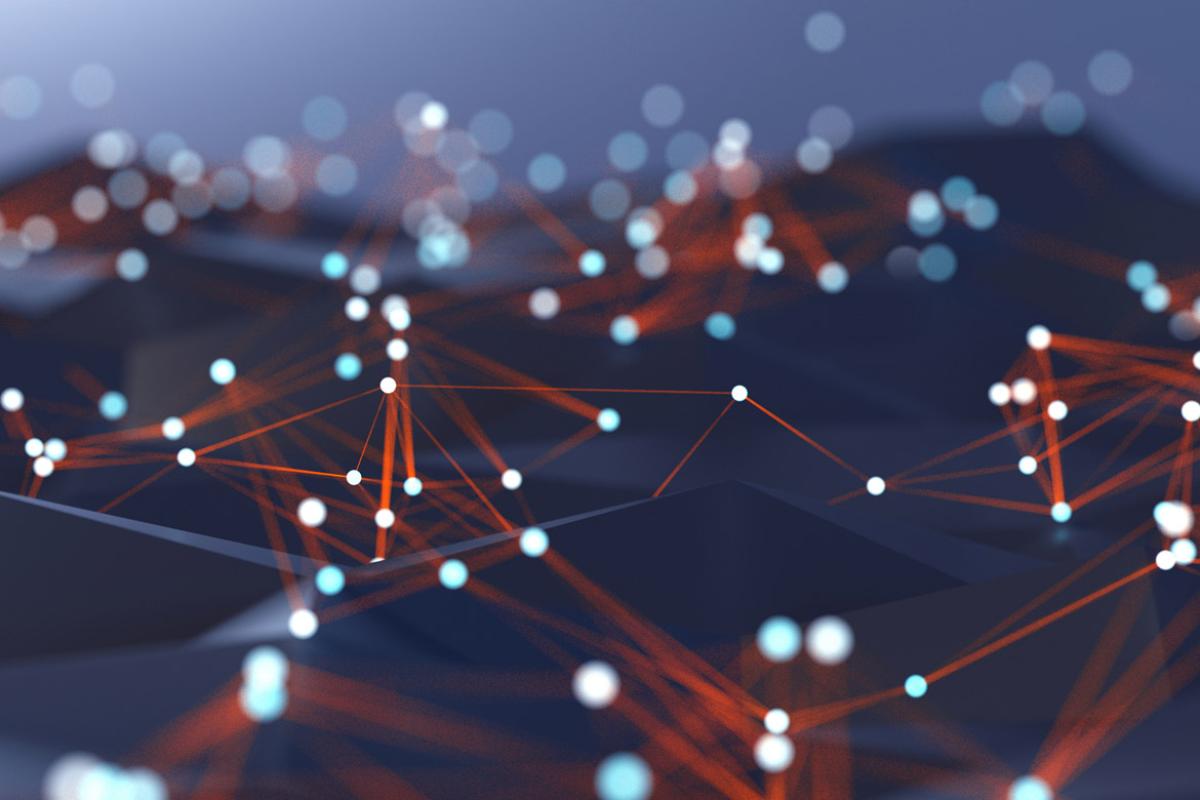 Spheres and wire-frame landscape