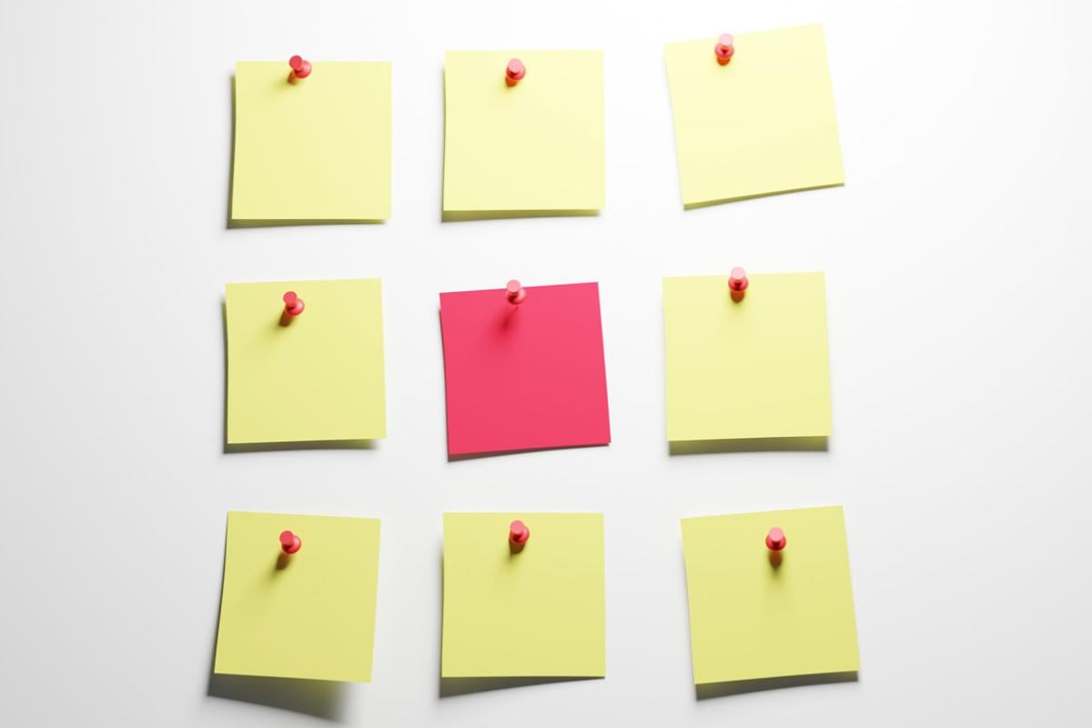 Three rows of sticky notes