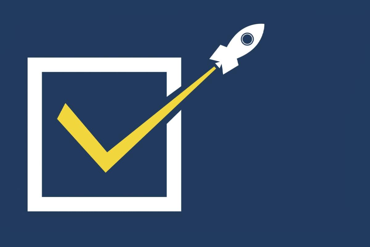 Check mark with a mini rocket on one end