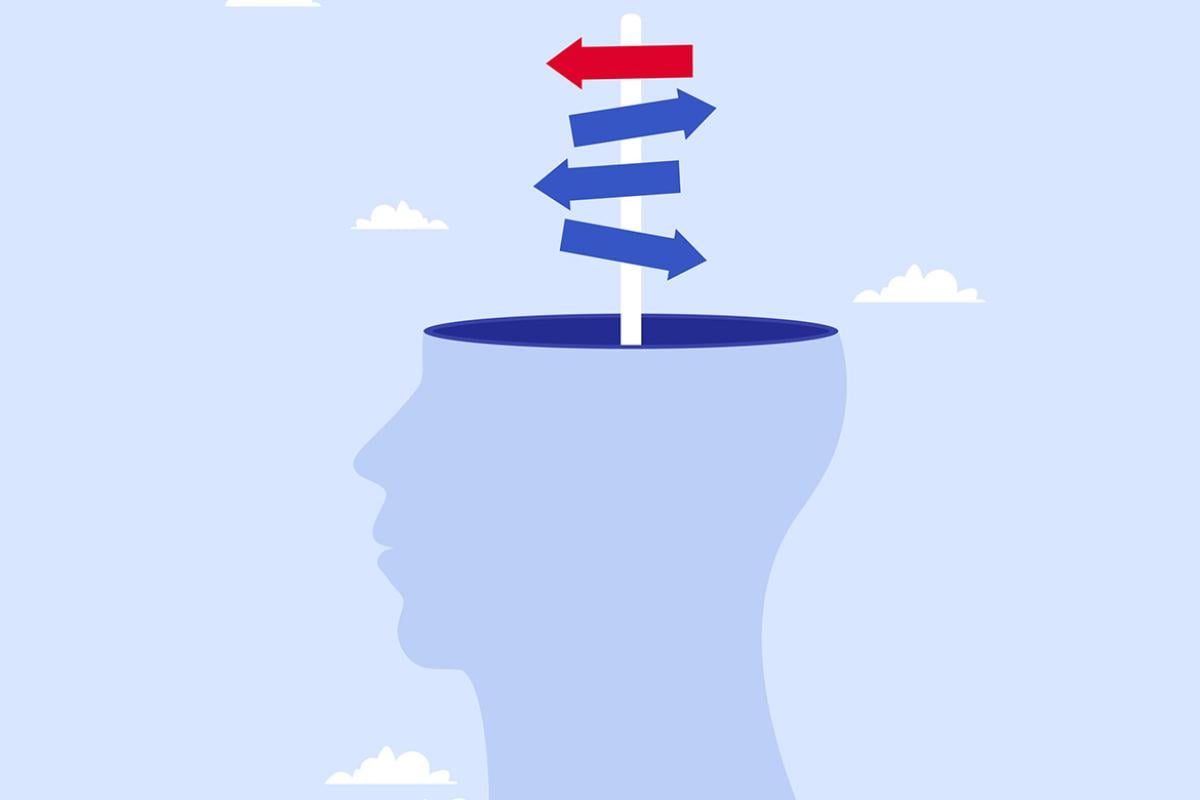 Arrows facing different directions on a human head silhouette