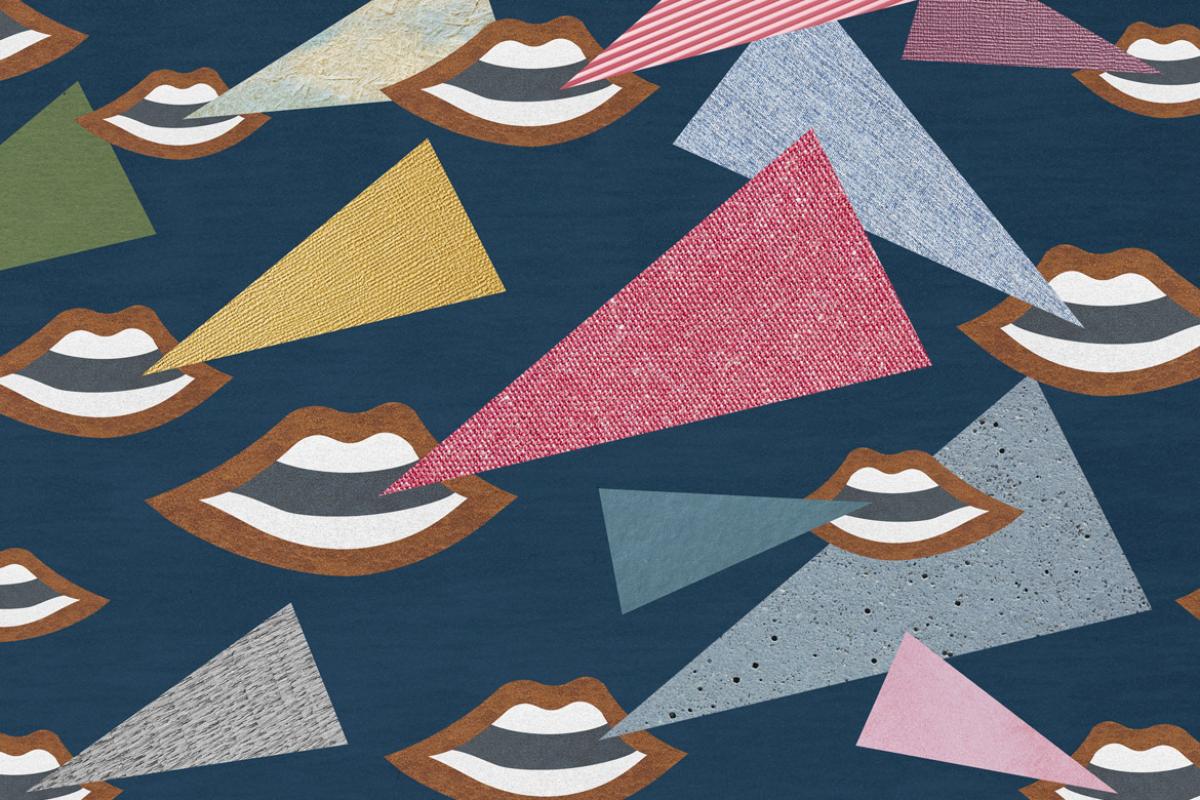 Many open mouths with speech triangles