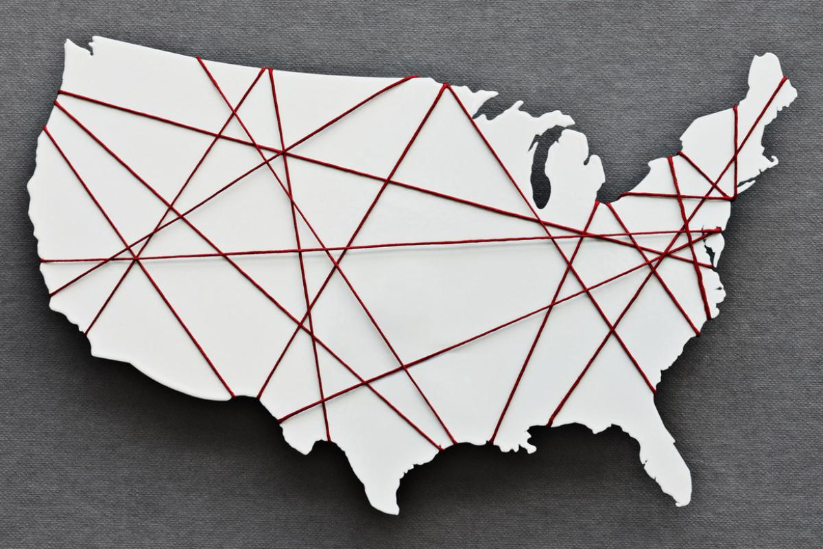  Map of USA with red string