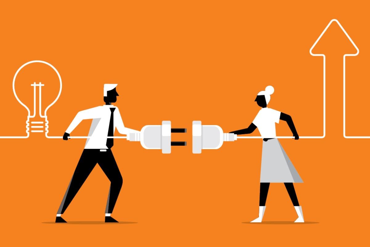 Figures carry giant electric cord
