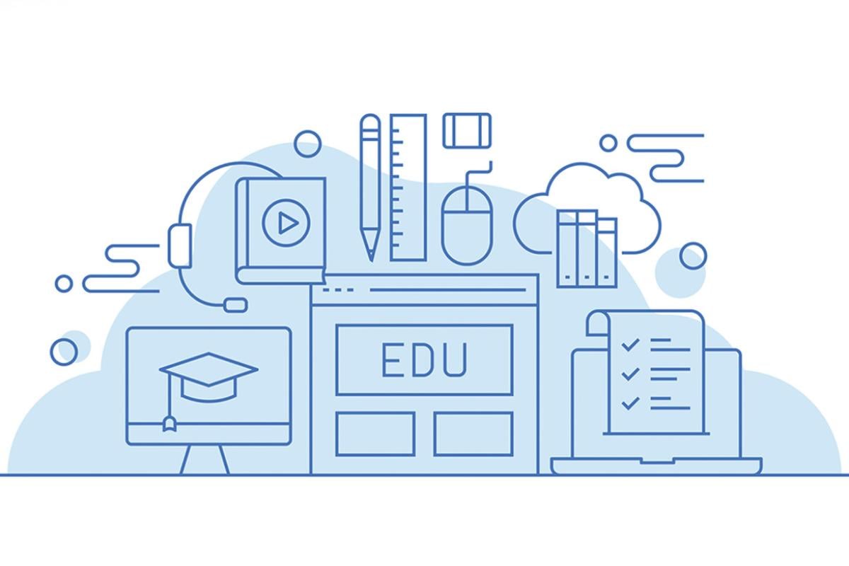 Collection of computer, pencil, mouse, checklist, cloud, ruler