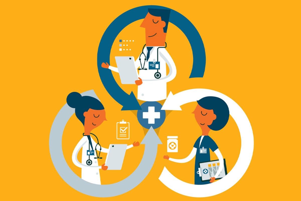Healthcare figures holding clipboards