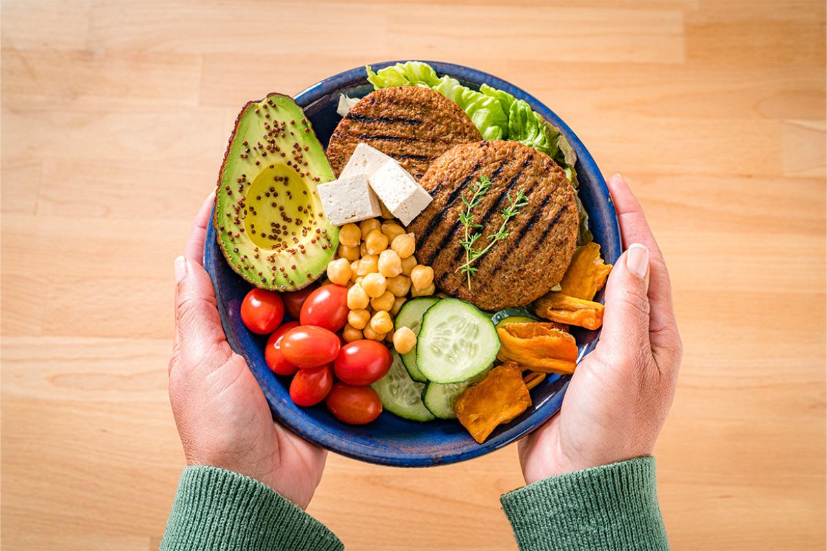 Plate with healthy plant-based food