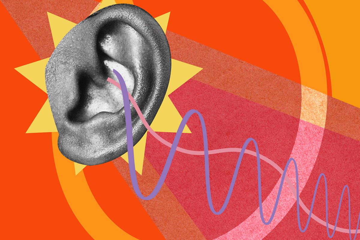 Human ear with sound waves