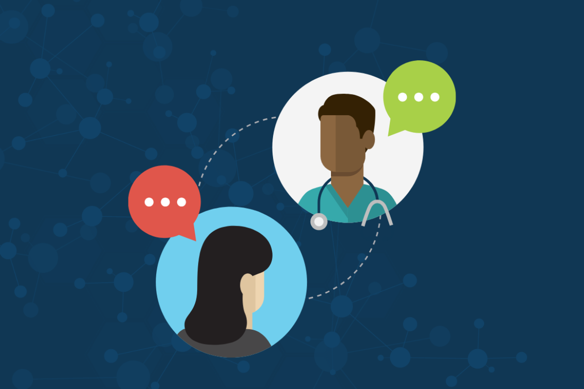 Illustration of physician and patient talking