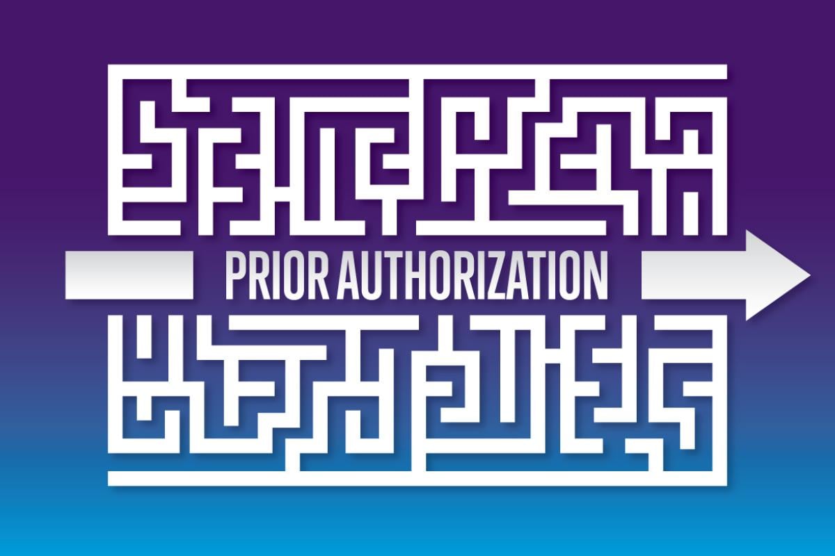 Prior authorization text on purple background