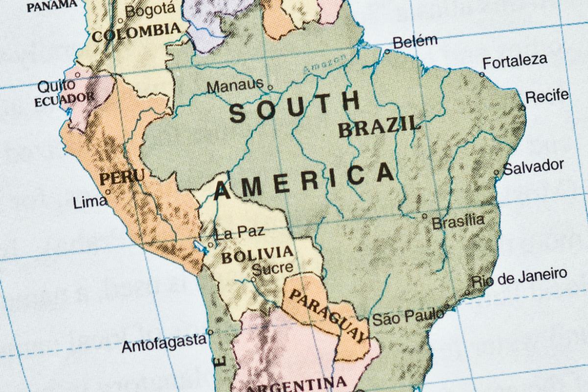 Close-up map of South America