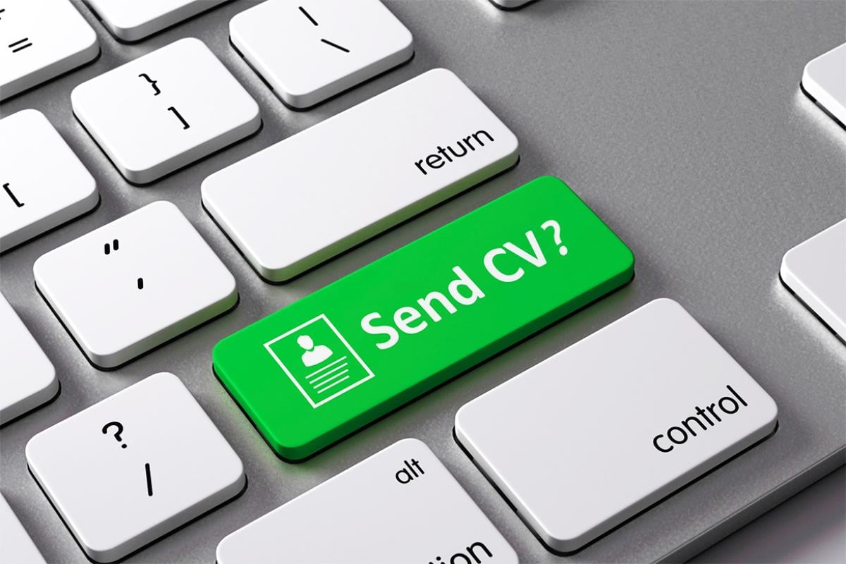 Computer keyboard with green 'Send CV' button