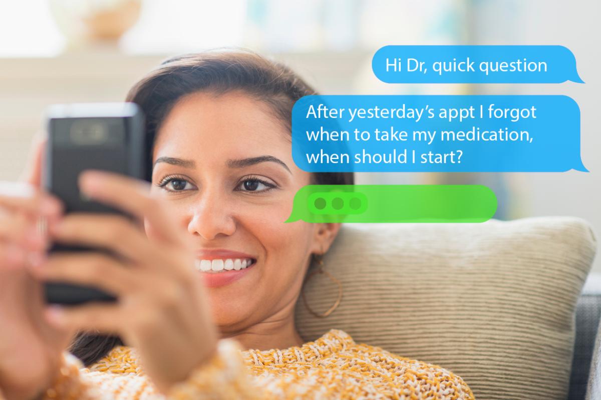 Patient sending a text to her physician.
