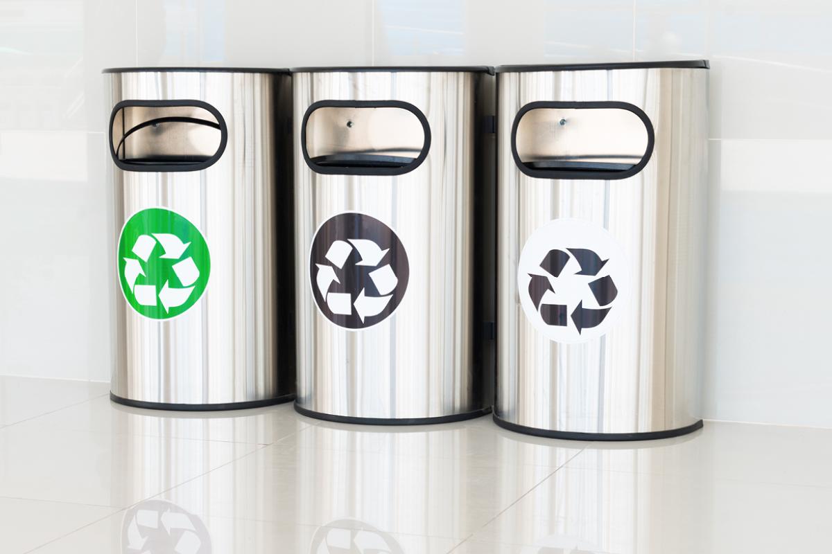 A group of recycle bins for a greener practice. 
